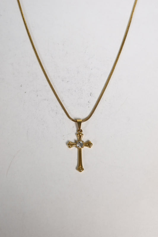 Colar Cruz Zircônia de Aço Inoxidável Dourado