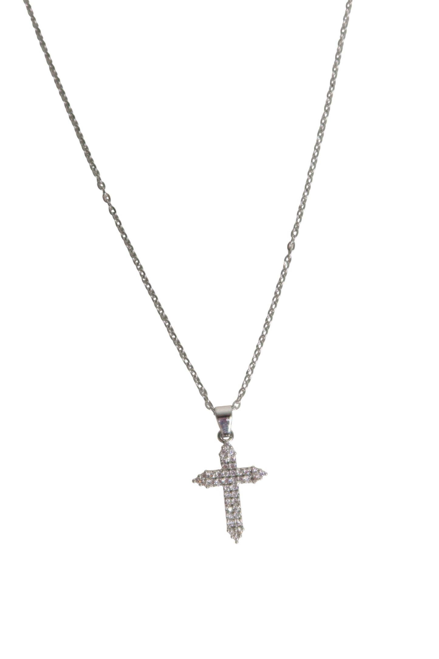 Colar Cruz Cravejada com Zircônias de Aço Inoxidável