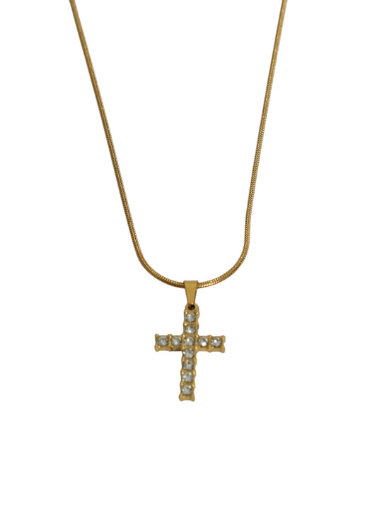 Colar Cruz Cravejada Dourada